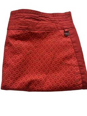 Skunkfunk Red Patterned Mini Skirt with Gold Scallop Jacquard Size Medium